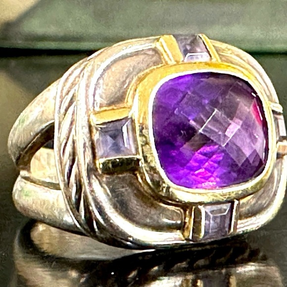 Authentic David Yurman Amethyst & Iolite 14K Yellow Gold & Sterling Silver Ring - Picture 10 of 10